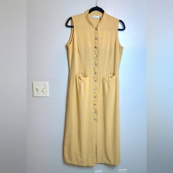 Vintage 90s Silk Button Up Midi Dress Medium - Picture 1 of 9
